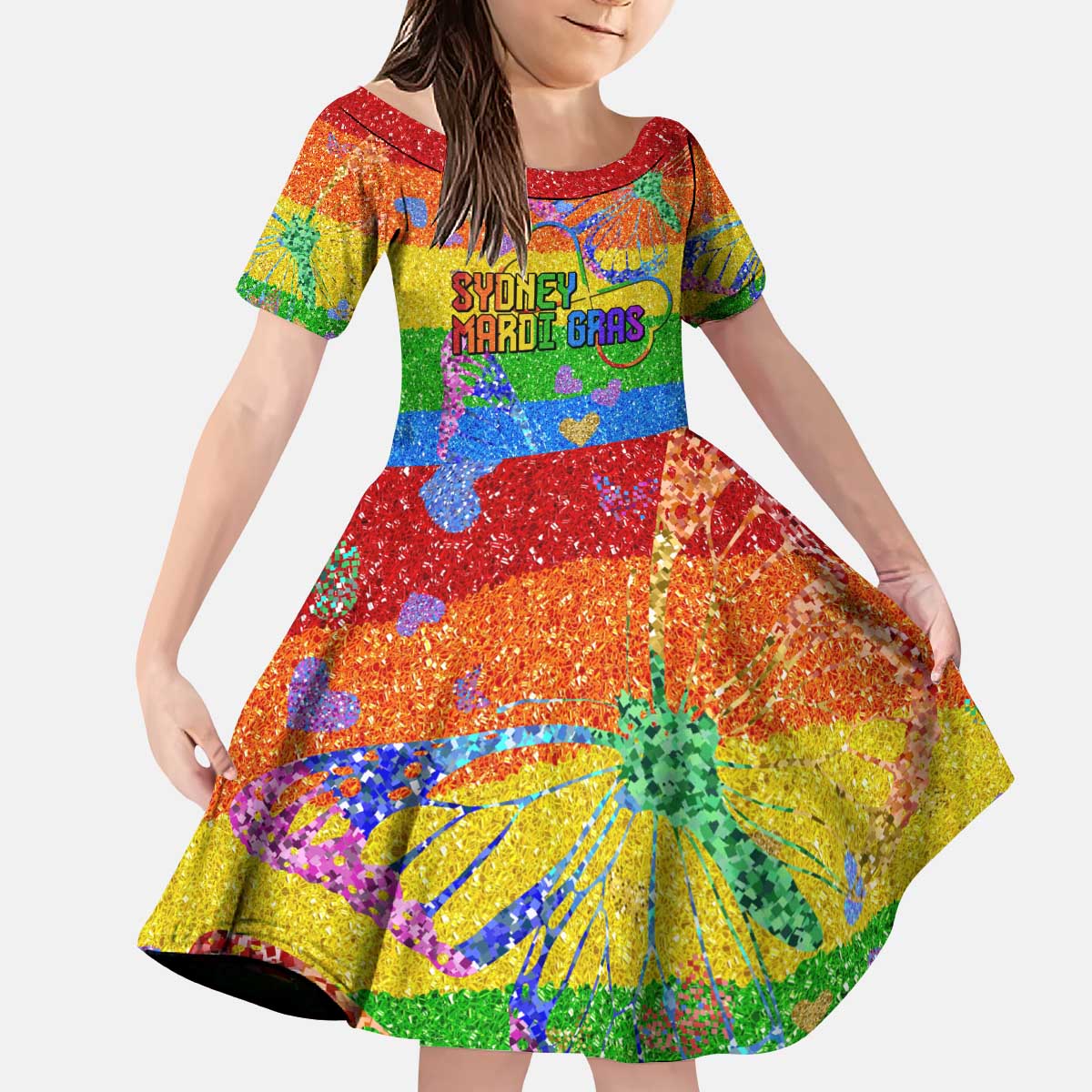 Sydney Mardi Gras Personalized Kid Short Sleeve Dress Pride Rainbow Glitter Colorful Style - Wonder Print Shop