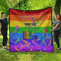 Rainbow glitter Mardi Gras quilt with “YOUR TEXT” and butterfly confetti graphics