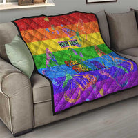 Rainbow glitter quilt draped on a sofa with “YOUR TEXT” and “Sydney Mardi Gras”