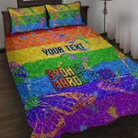 Rainbow glitter personalized quilt and matching pillow set with Pride text in colorful design