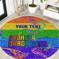Personalized rainbow glitter round carpet with YOUR TEXT and SYDNEY MARDI GRAS