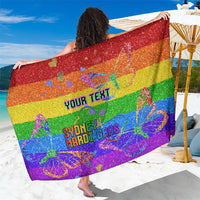 Rainbow glitter pride sarong with custom text and Sydney Mardi Gras print