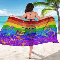 Rainbow glitter wrap sarong, back view, Your Text and Sydney Mardi Gras print