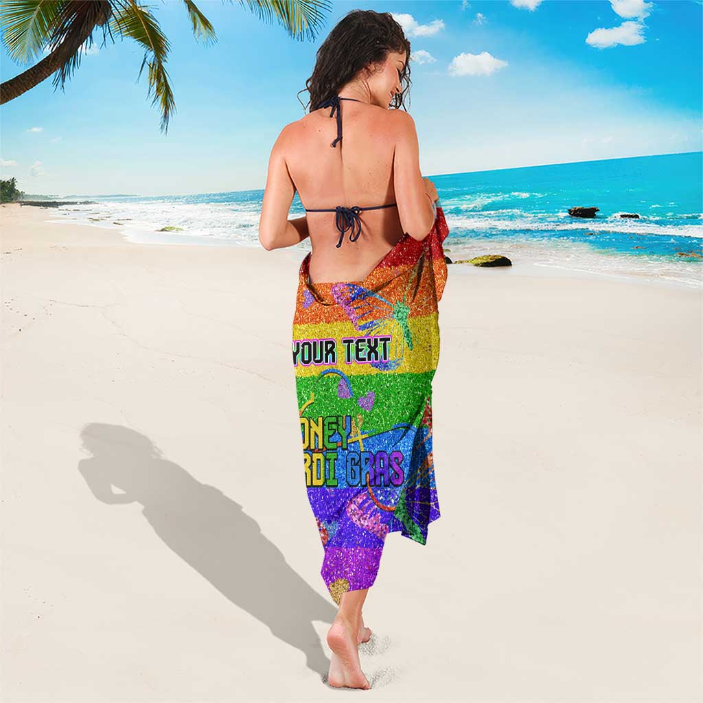 Rainbow glitter sarong and matching front panel, custom Your Text and Sydney Mardi Gras