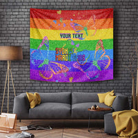 Rainbow glitter pride tapestry with butterflies and “YOUR TEXT” banner