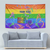 Rainbow glitter pride tapestry with butterflies and “YOUR TEXT” centered design