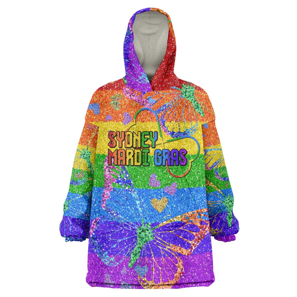 Sydney Mardi Gras Personalized Wearable Blanket Hoodie Pride Rainbow Glitter Colorful Style