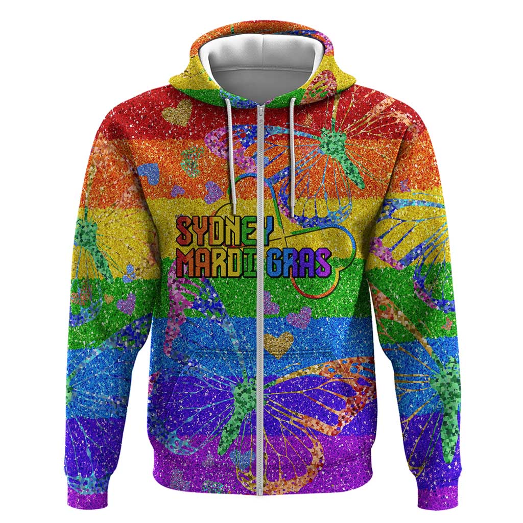 Sydney Mardi Gras Personalized Zip Hoodie Pride Rainbow Glitter Colorful Style - Wonder Print Shop