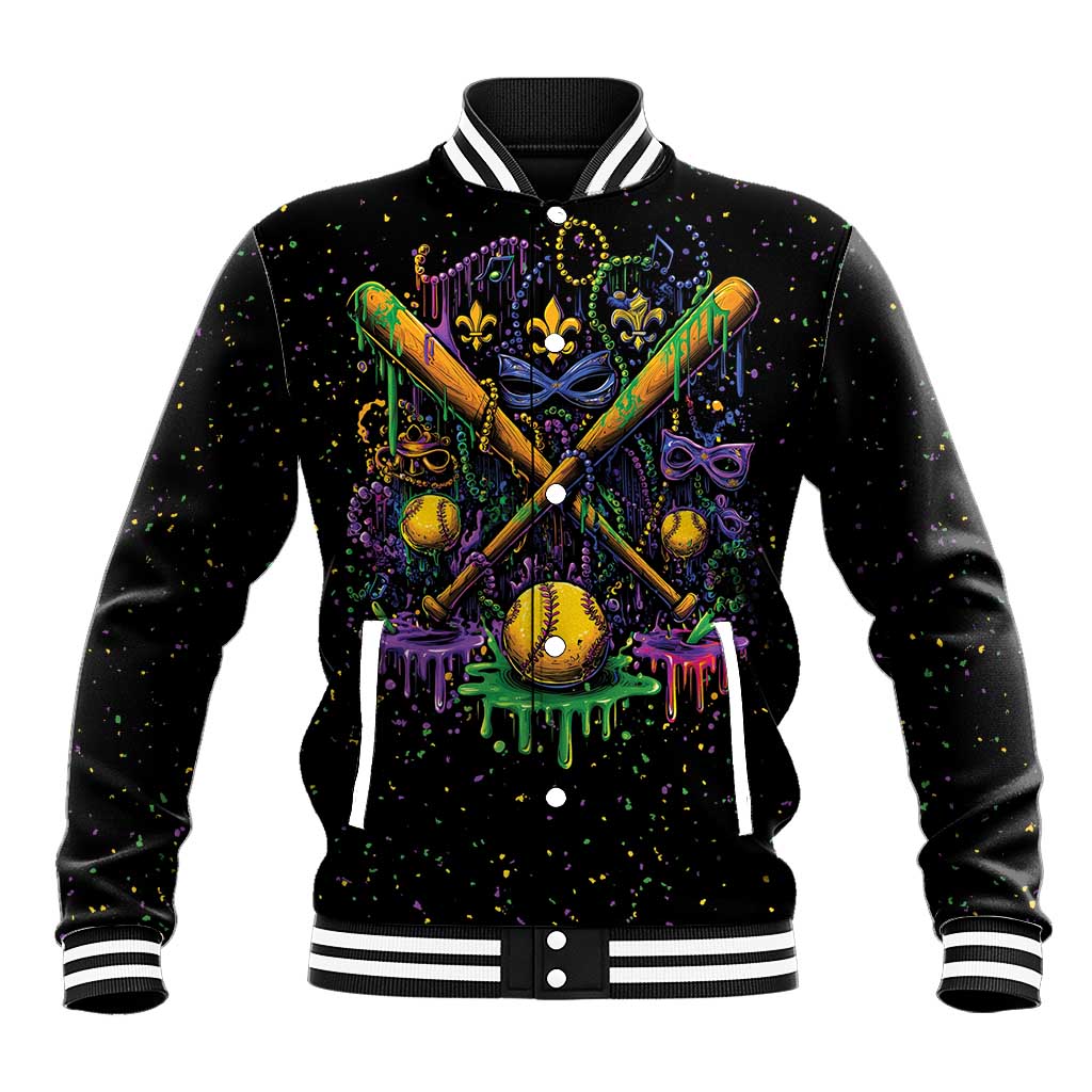 Mardi Gras Dripping Baseball Jacket Baseball Ice Cream Drip - Wonder Print Shop