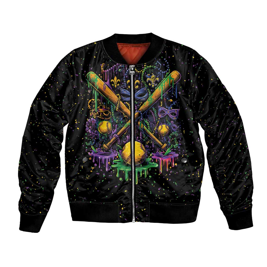 Mardi Gras Dripping Bomber Jacket Baseball Ice Cream Drip - Wonder Print Shop