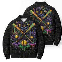 Mardi Gras Dripping Bomber Puffer Jacket Baseball Ice Cream Drip - Wonder Print Shop