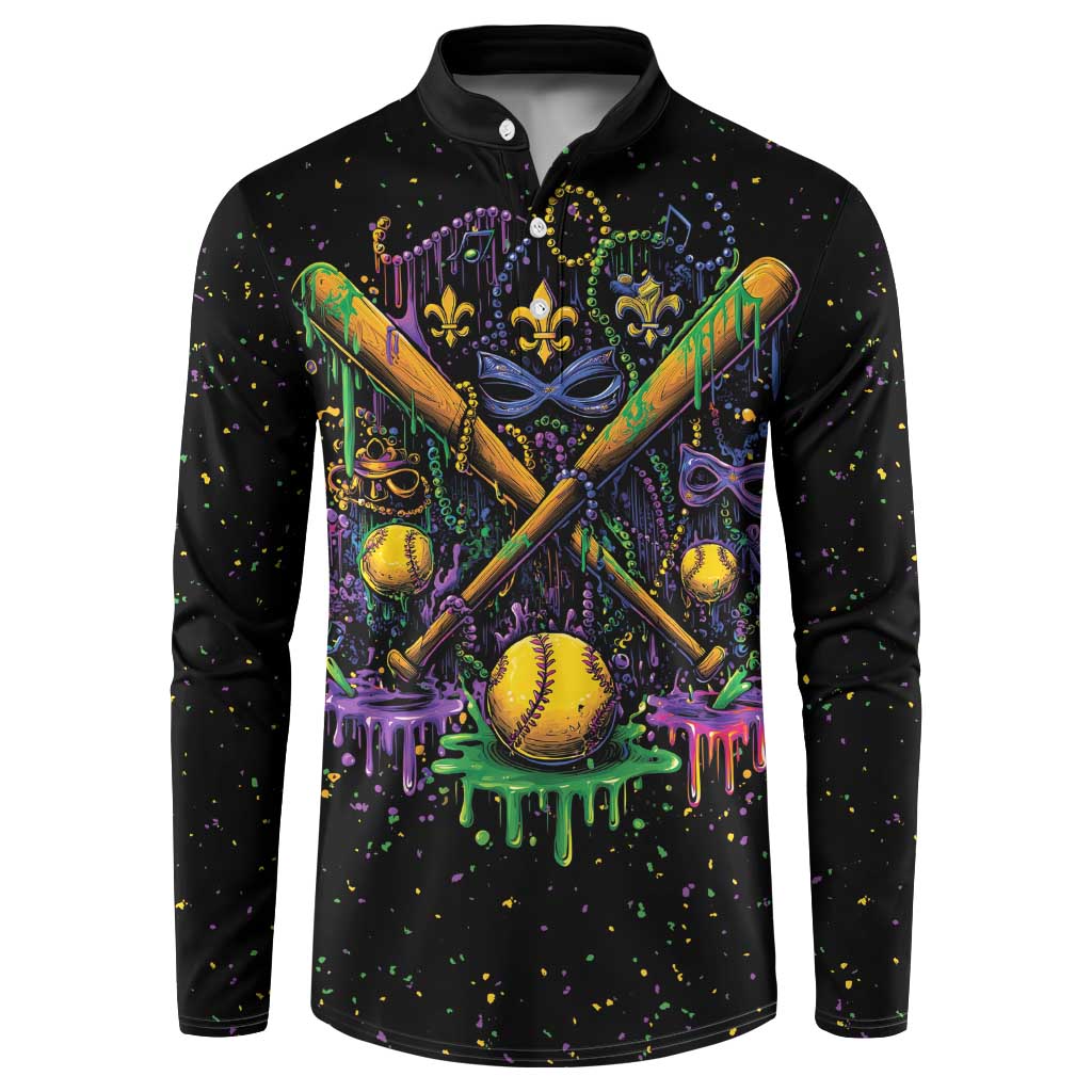 Mardi Gras Dripping Button Sweatshirt Baseball Ice Cream Drip - Wonder Print Shop