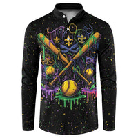Mardi Gras Dripping Button Sweatshirt Baseball Ice Cream Drip - Wonder Print Shop