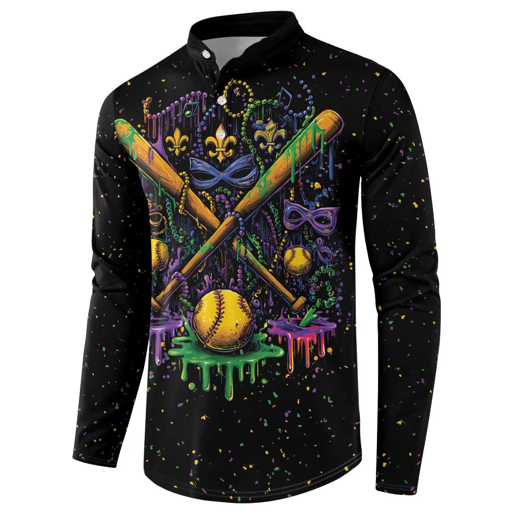 Mardi Gras Dripping Button Sweatshirt Baseball Ice Cream Drip - Wonder Print Shop