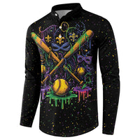 Mardi Gras Dripping Button Sweatshirt Baseball Ice Cream Drip - Wonder Print Shop