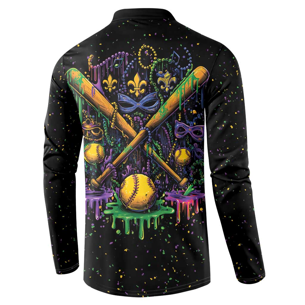 Mardi Gras Dripping Button Sweatshirt Baseball Ice Cream Drip - Wonder Print Shop