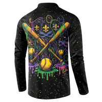Mardi Gras Dripping Button Sweatshirt Baseball Ice Cream Drip - Wonder Print Shop