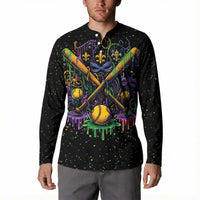 Mardi Gras Dripping Button Sweatshirt Baseball Ice Cream Drip - Wonder Print Shop