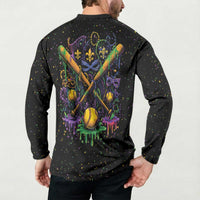 Mardi Gras Dripping Button Sweatshirt Baseball Ice Cream Drip - Wonder Print Shop