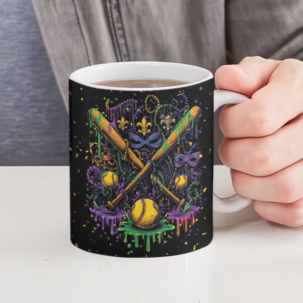 Mardi Gras Dripping Ceramic Mug Baseball Ice Cream Drip - Wonder Print Shop