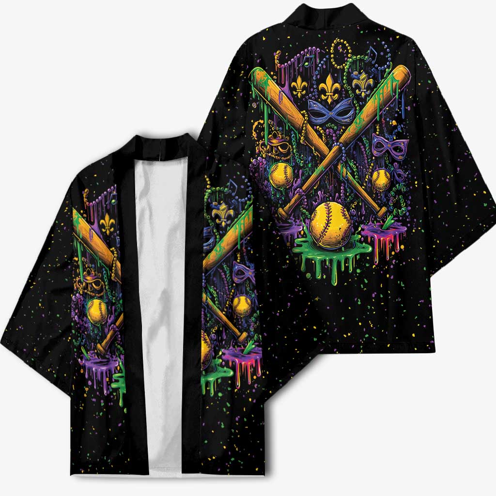Mardi Gras Dripping Kimono Baseball Ice Cream Drip - Wonder Print Shop