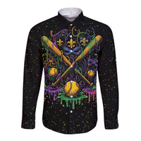 Mardi Gras Dripping Long Sleeve Button Shirt Baseball Ice Cream Drip - Wonder Print Shop