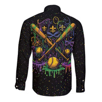 Mardi Gras Dripping Long Sleeve Button Shirt Baseball Ice Cream Drip - Wonder Print Shop