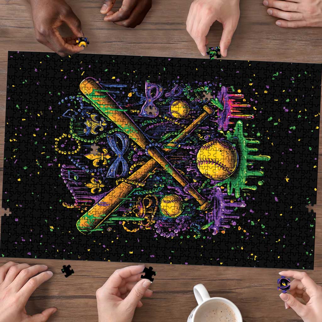 Mardi Gras Dripping Puzzle Baseball Ice Cream Drip - Wonder Print Shop