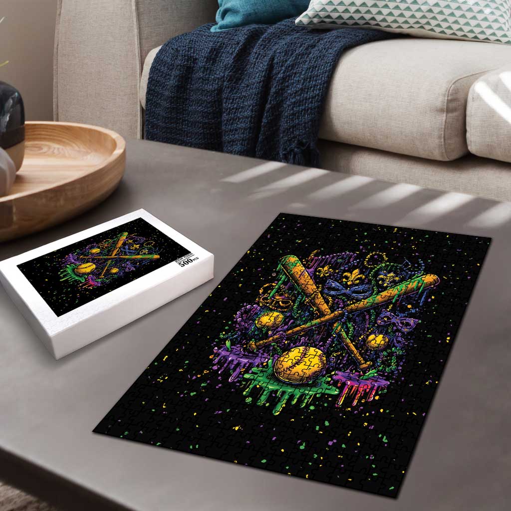 Mardi Gras Dripping Puzzle Baseball Ice Cream Drip - Wonder Print Shop