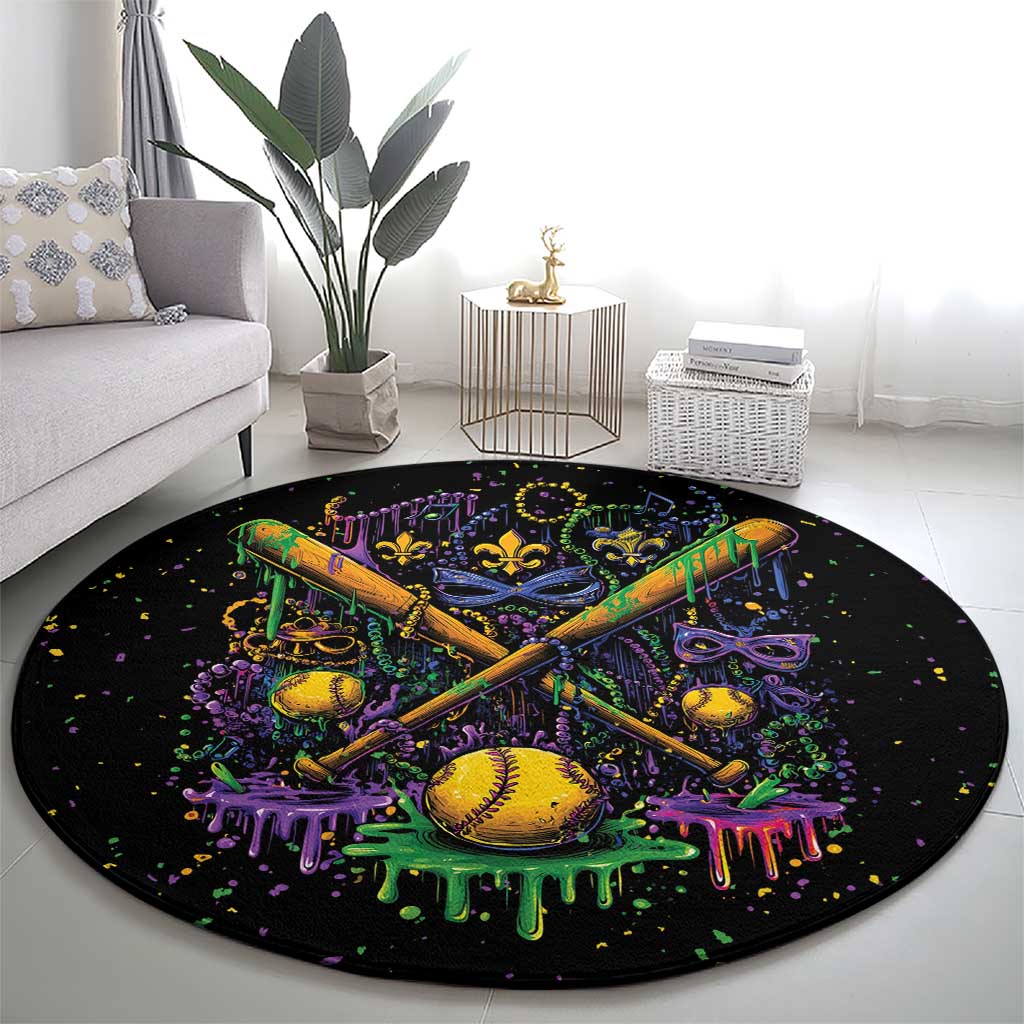 Mardi Gras Dripping Round Carpet Baseball Ice Cream Drip - Wonder Print Shop