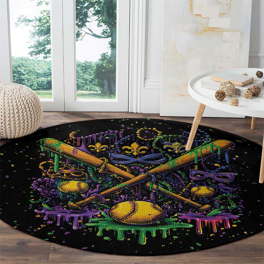 Mardi Gras Dripping Round Carpet Baseball Ice Cream Drip - Wonder Print Shop