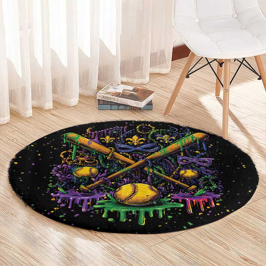 Mardi Gras Dripping Round Carpet Baseball Ice Cream Drip - Wonder Print Shop