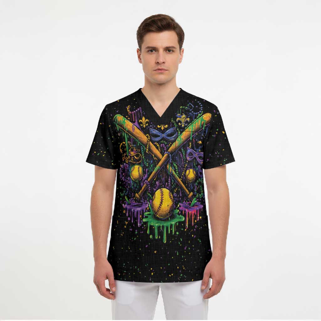 Mardi Gras Dripping Scrub Top Baseball Ice Cream Drip - Wonder Print Shop