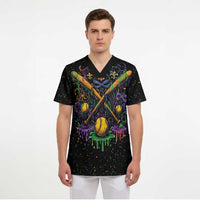 Mardi Gras Dripping Scrub Top Baseball Ice Cream Drip - Wonder Print Shop