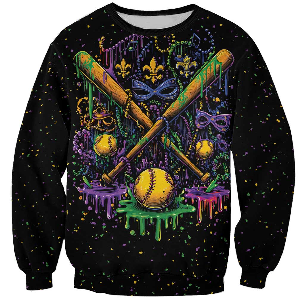 Mardi Gras Dripping Sweatshirt Baseball Ice Cream Drip - Wonder Print Shop