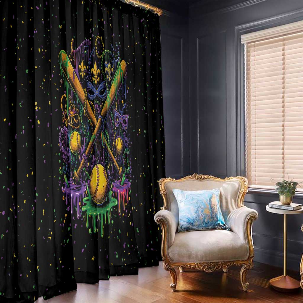 Mardi Gras Dripping Window Curtain Baseball Ice Cream Drip - Wonder Print Shop