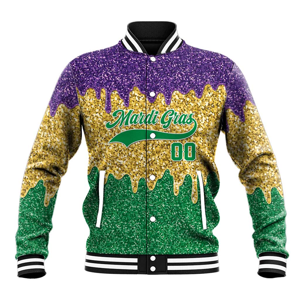Custom Mardi Gras Dripping Baseball Jacket Baseball Sparkling Drip Motif - Wonder Print Shop