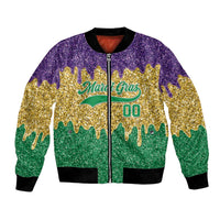Custom Mardi Gras Dripping Bomber Jacket Baseball Sparkling Drip Motif - Wonder Print Shop