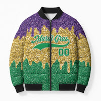 Custom Mardi Gras Dripping Bomber Puffer Jacket Baseball Sparkling Drip Motif - Wonder Print Shop