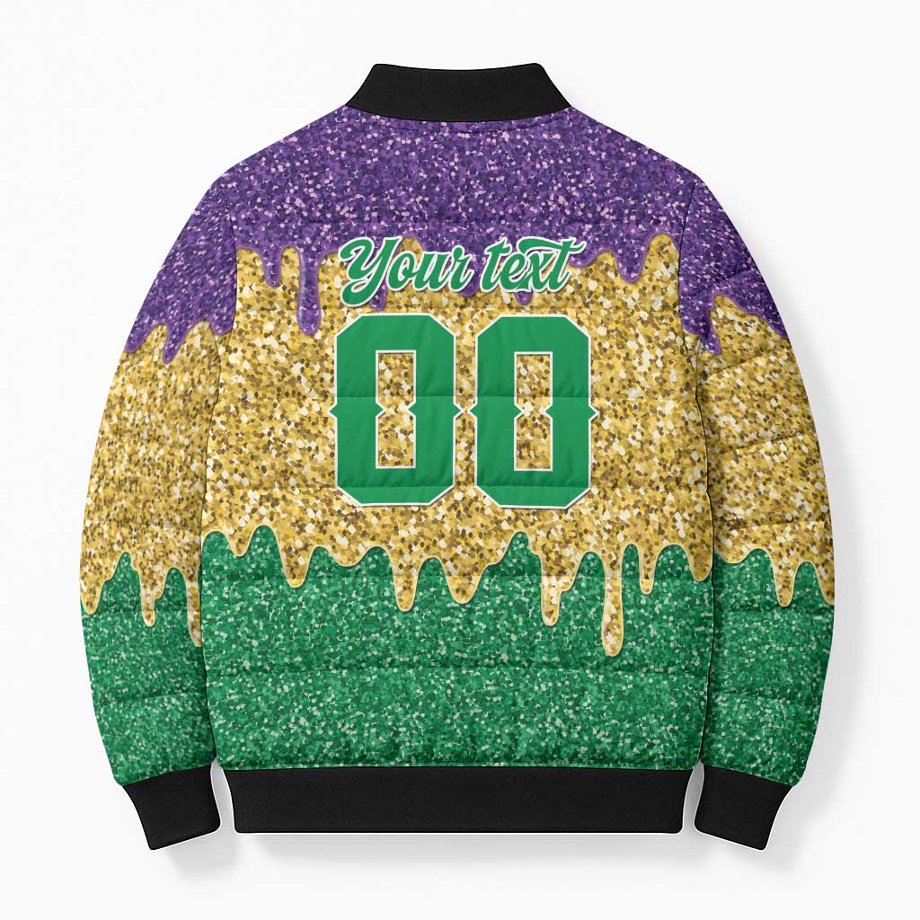 Custom Mardi Gras Dripping Bomber Puffer Jacket Baseball Sparkling Drip Motif - Wonder Print Shop