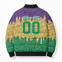 Custom Mardi Gras Dripping Bomber Puffer Jacket Baseball Sparkling Drip Motif - Wonder Print Shop
