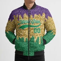 Custom Mardi Gras Dripping Bomber Puffer Jacket Baseball Sparkling Drip Motif - Wonder Print Shop