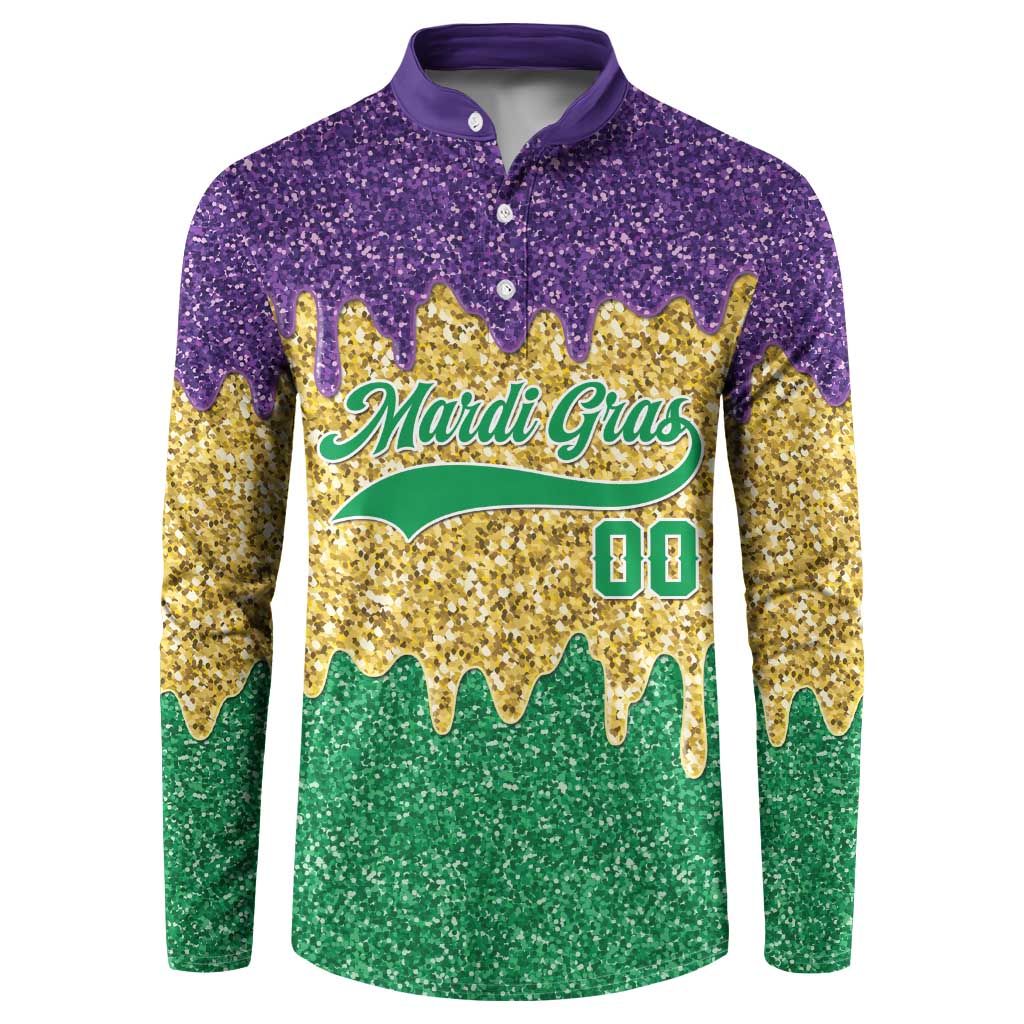 Custom Mardi Gras Dripping Button Sweatshirt Baseball Sparkling Drip Motif - Wonder Print Shop