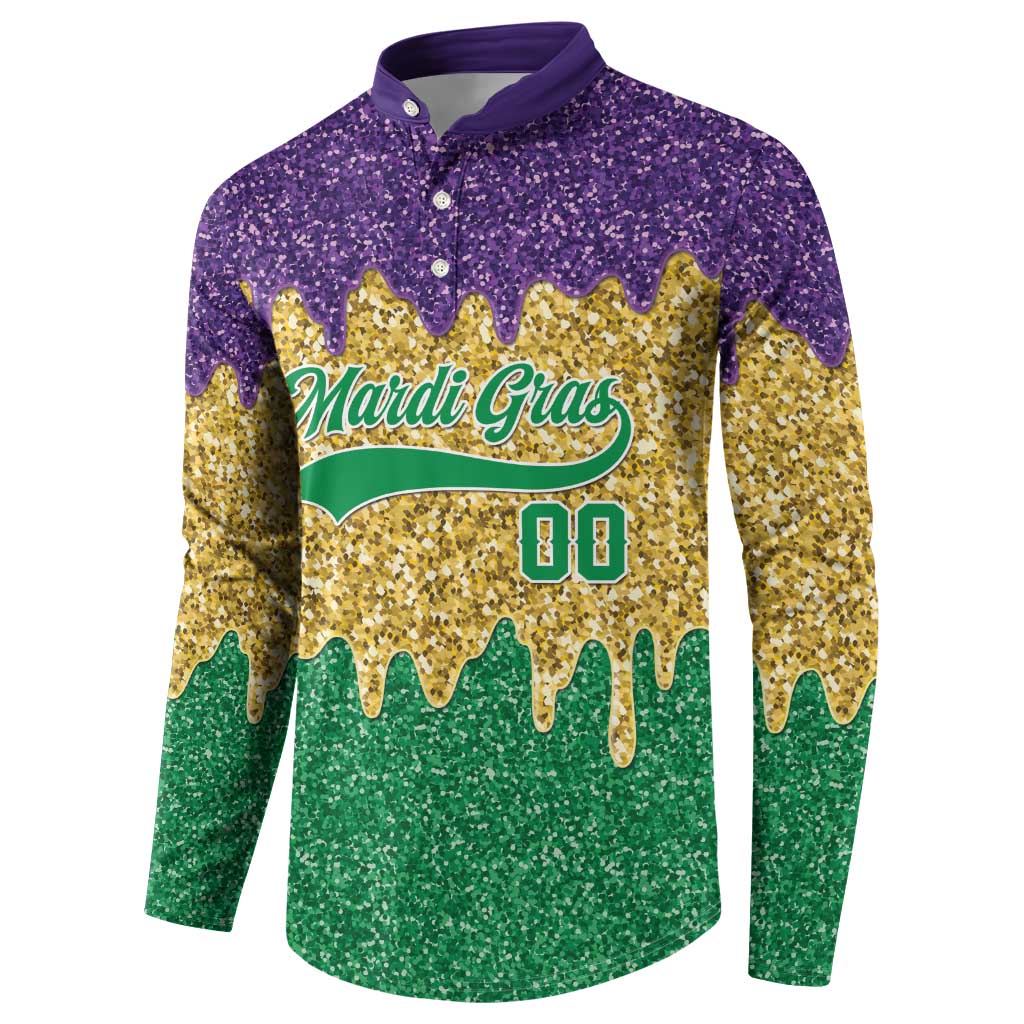 Custom Mardi Gras Dripping Button Sweatshirt Baseball Sparkling Drip Motif - Wonder Print Shop