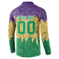 Custom Mardi Gras Dripping Button Sweatshirt Baseball Sparkling Drip Motif - Wonder Print Shop