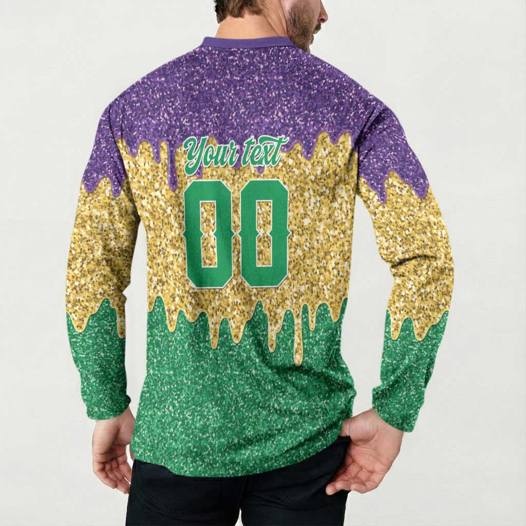 Custom Mardi Gras Dripping Button Sweatshirt Baseball Sparkling Drip Motif - Wonder Print Shop