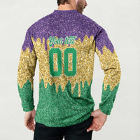 Custom Mardi Gras Dripping Button Sweatshirt Baseball Sparkling Drip Motif - Wonder Print Shop