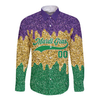 Custom Mardi Gras Dripping Long Sleeve Button Shirt Baseball Sparkling Drip Motif - Wonder Print Shop