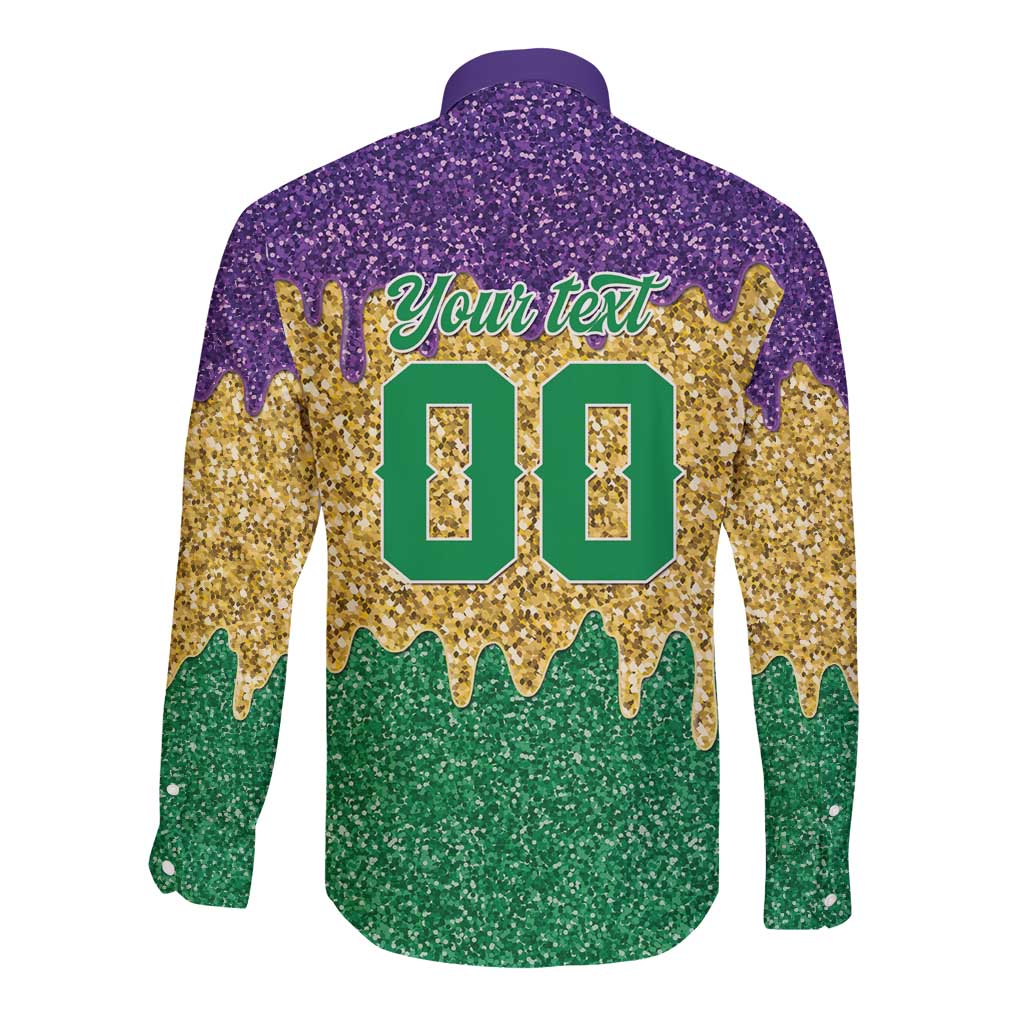 Custom Mardi Gras Dripping Long Sleeve Button Shirt Baseball Sparkling Drip Motif - Wonder Print Shop