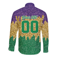 Custom Mardi Gras Dripping Long Sleeve Button Shirt Baseball Sparkling Drip Motif - Wonder Print Shop
